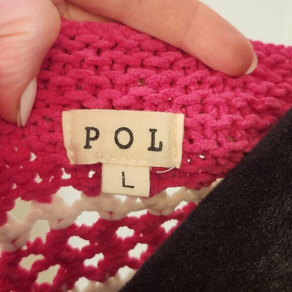 POL Pink and White Chenille Crocheted Sweater, Size Large - Picture 11 of 11